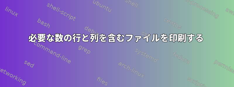 必要な数の行と列を含むファイルを印刷する