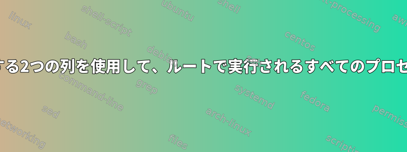 pid、cmdを表示する2つの列を使用して、ルートで実行されるすべてのプロセスを決定します。