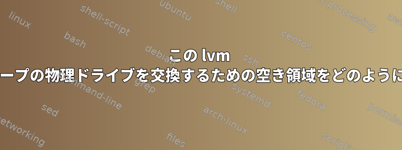 この lvm ボリュームグループの物理ドライブを交換するための空き領域をどのように作成しますか?