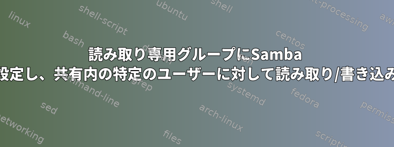 読み取り専用グループにSamba confファイルを設定し、共有内の特定のユーザーに対して読み取り/書き込みを設定する方法