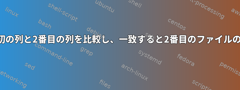 2つのファイルの最初の列と2番目の列を比較し、一致すると2番目のファイルの行を印刷します。