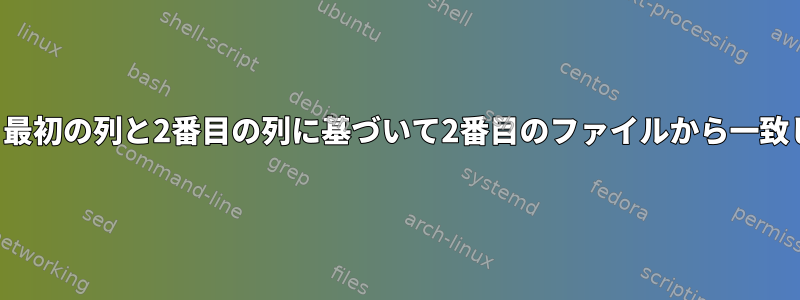 2つのファイルを比較し、最初の列と2番目の列に基づいて2番目のファイルから一致しない行を取得します。