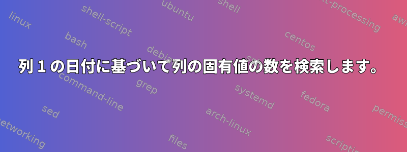 列 1 の日付に基づいて列の固有値の数を検索します。