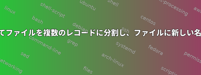 ループを使用してファイルを複数のレコードに分割し、ファイルに新しい名前を付けます。