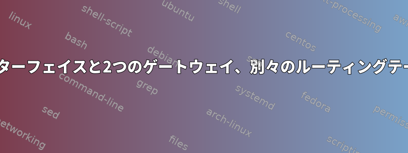 ネットワークの問題：2つのインターフェイスと2つのゲートウェイ、別々のルーティングテーブルが期待どおりに機能しない