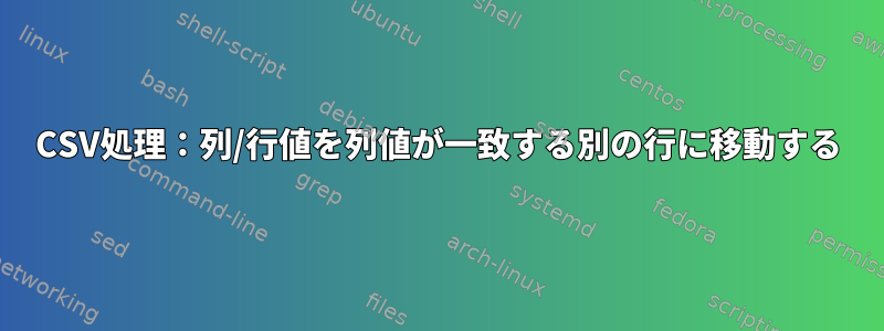 CSV処理：列/行値を列値が一致する別の行に移動する