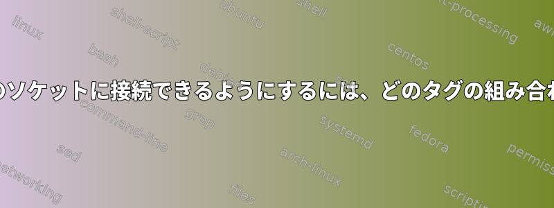 NGINXが/home/userのソケットに接続できるようにするには、どのタグの組み合わせが使用されますか？