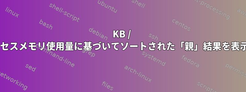 KB / MB単位でプロセスメモリ使用量に基づいてソートされた「親」結果を表示する方法は？