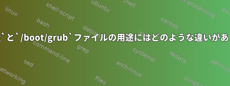 `core.img`と`/boot/grub`ファイルの用途にはどのような違いがありますか？