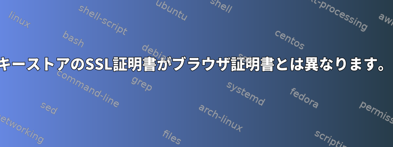 キーストアのSSL証明書がブラウザ証明書とは異なります。