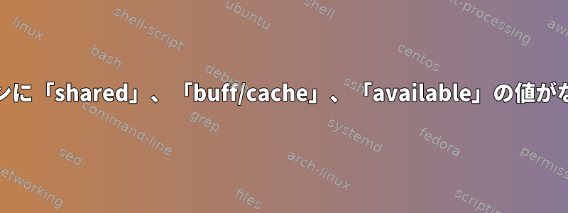Freeのスワップラインに「shared」、「buff/cache」、「available」の値がないのはなぜですか？