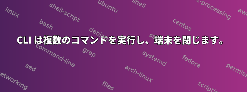 CLI は複数のコマンドを実行し、端末を閉じます。