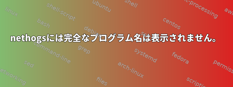 nethogsには完全なプログラム名は表示されません。