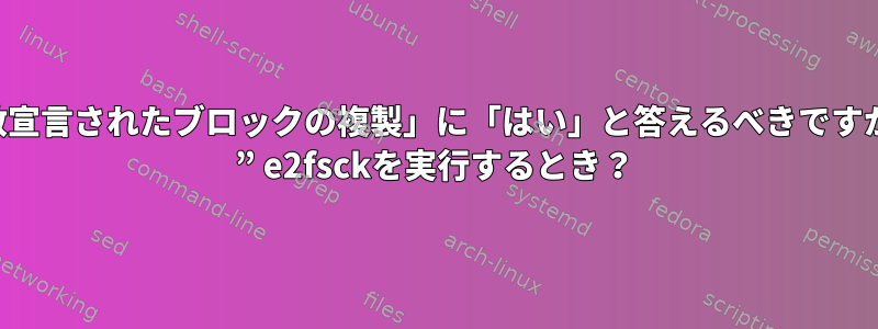 「複数宣言されたブロックの複製」に「はい」と答えるべきですか？？ ” e2fsckを実行するとき？