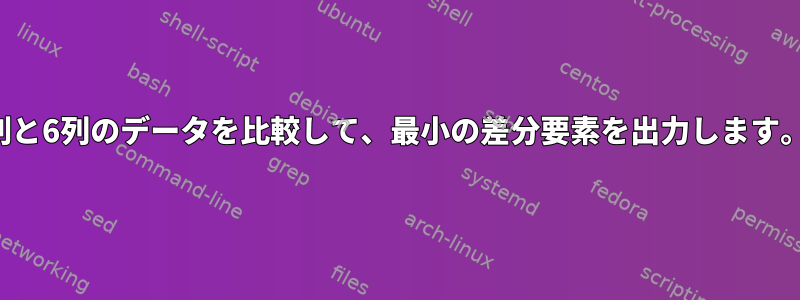 5列と6列のデータを比較して、最小の差分要素を出力します。