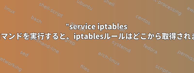 "service iptables save"コマンドを実行すると、iptablesルールはどこから取得されますか？