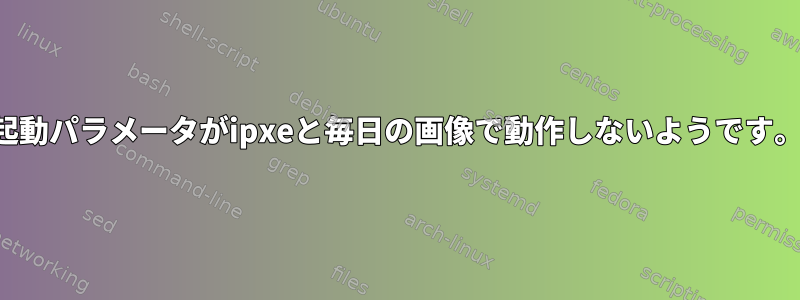 起動パラメータがipxeと毎日の画像で動作しないようです。