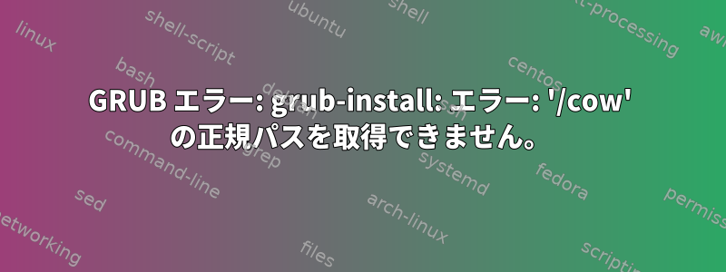 GRUB エラー: grub-install: エラー: '/cow' の正規パスを取得できません。