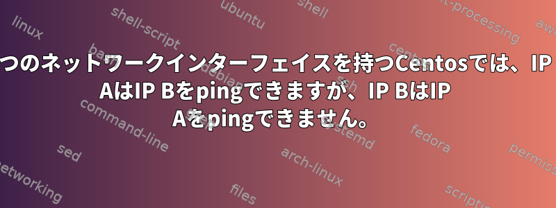 2つのネットワークインターフェイスを持つCentosでは、IP AはIP Bをpingできますが、IP BはIP Aをpingできません。