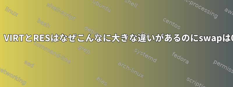 上位命令、VIRTとRESはなぜこんなに大きな違いがあるのにswapは0ですか？