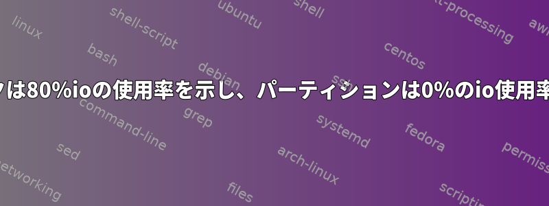 NVMeディスクは80％ioの使用率を示し、パーティションは0％のio使用率を示します。