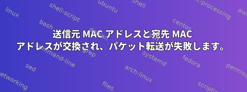 送信元 MAC アドレスと宛先 MAC アドレスが交換され、パケット転送が失敗します。