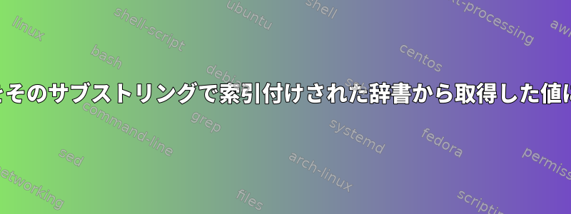 サブストリングをそのサブストリングで索引付けされた辞書から取得した値に置き換える方法