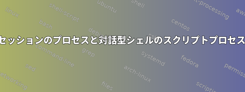 セッションのプロセスと対話型シェルのスクリプトプロセス