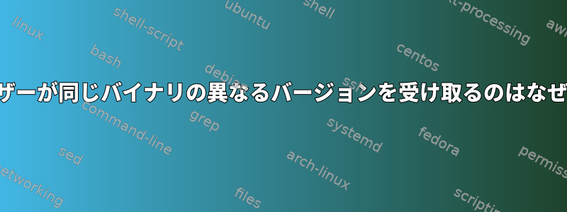 2人のユーザーが同じバイナリの異なるバージョンを受け取るのはなぜですか？