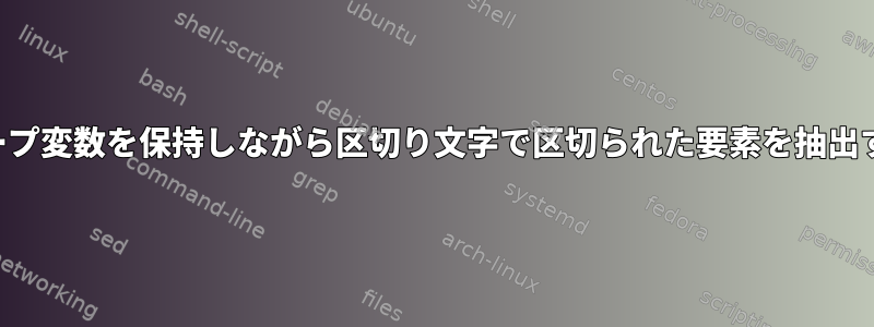 ループ変数を保持しながら区切り文字で区切られた要素を抽出する