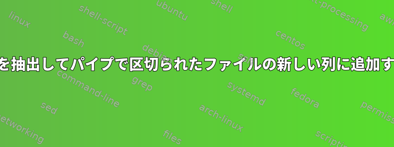 メールアドレスからドメイン名を抽出してパイプで区切られたファイルの新しい列に追加するにはどうすればよいですか？