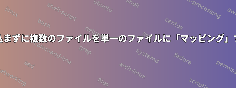 ディスクやRAMに書き込まずに複数のファイルを単一のファイルに「マッピング」する方法はありますか？