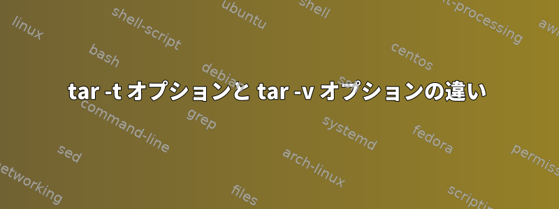 tar -t オプションと tar -v オプションの違い