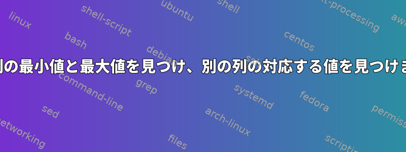 ある列の最小値と最大値を見つけ、別の列の対応する値を見つけます。