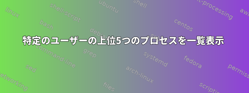 特定のユーザーの上位5つのプロセスを一覧表示