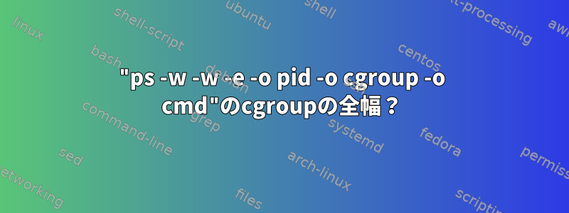 "ps -w -w -e -o pid -o cgroup -o cmd"のcgroupの全幅？