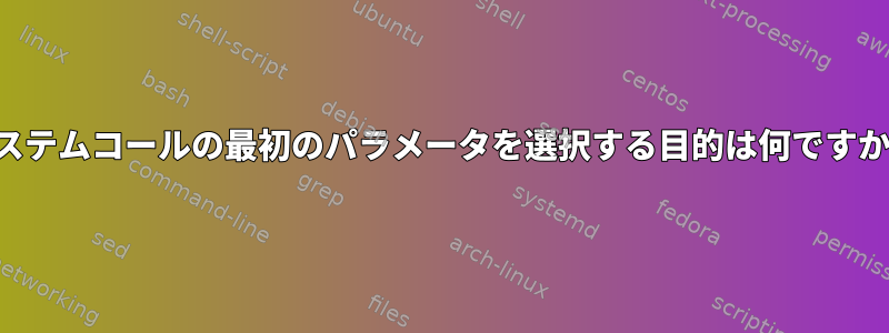 システムコールの最初のパラメータを選択する目的は何ですか？