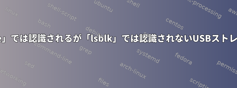 「usb-device」では認識されるが「lsblk」では認識されないUSBストレージマウント