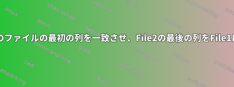 Linuxでは、2つのファイルの最初の列を一致させ、File2の最後の列をFile1にマージします。