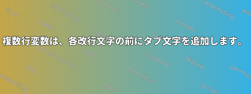 複数行変数は、各改行文字の前にタブ文字を追加します。