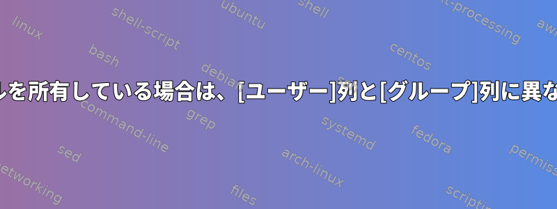 ls：ルートがファイルを所有している場合は、[ユーザー]列と[グループ]列に異なる色を使用します。