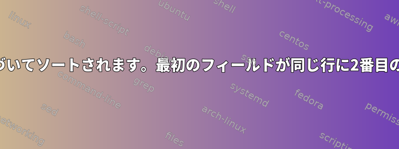 リストは最初のフィールドに基づいてソートされます。最初のフィールドが同じ行に2番目のフィールドを追加する方法は？