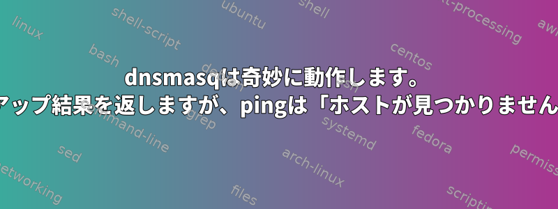 dnsmasqは奇妙に動作します。 digはDNSルックアップ結果を返しますが、pingは「ホストが見つかりません」を報告します。