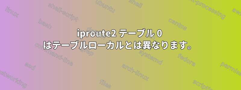 iproute2 テーブル 0 はテーブルローカルとは異なります。