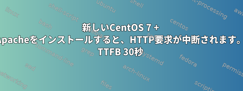 新しいCentOS 7 + Apacheをインストールすると、HTTP要求が中断されます。 TTFB 30秒