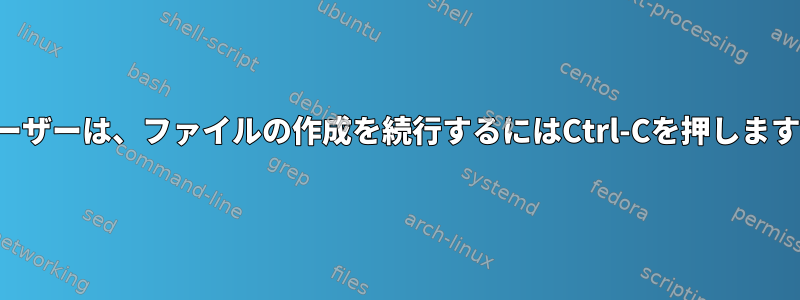 ユーザーは、ファイルの作成を続行するにはCtrl-Cを押します。