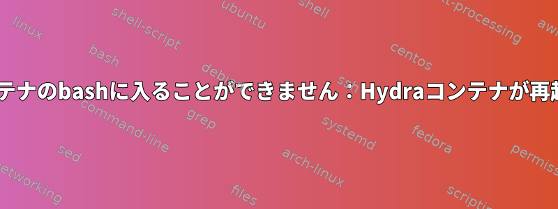 Dockerコンテナのbashに入ることができません：Hydraコンテナが再起動中です。