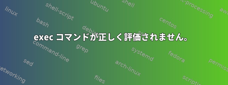 exec コマンドが正しく評価されません。