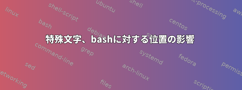 特殊文字、bashに対する位置の影響