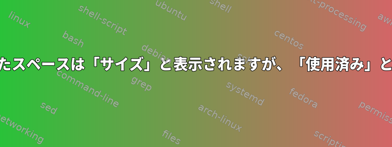 LVMに追加されたスペースは「サイズ」と表示されますが、「使用済み」と表示されます。